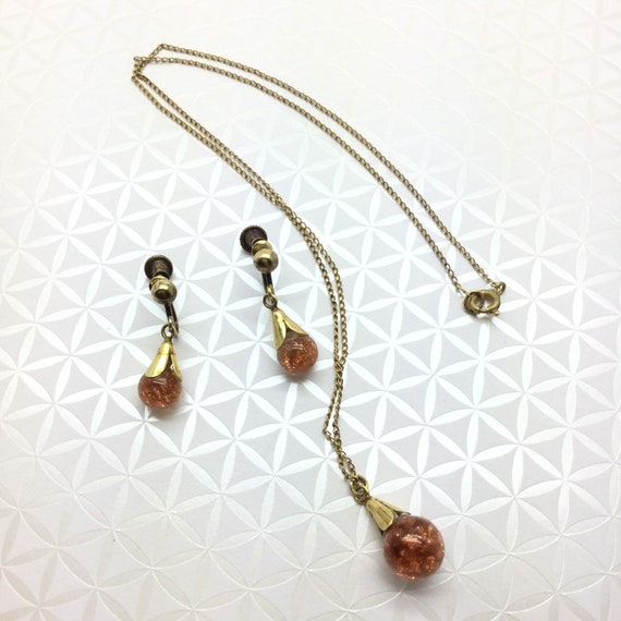 Vintage Floating Goldstone Pendant and Earrings ~… - image 6