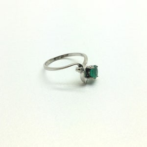 Vintage Natural Emerald Diamond Ring Chevron Ring White Gold Appraised Tiara Ring image 5