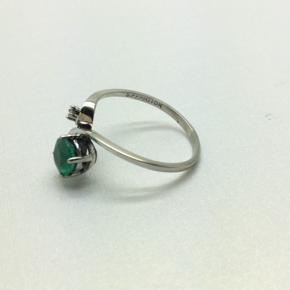 Vintage Natural Emerald Diamond Ring ~ Chevron Ri… - image 9