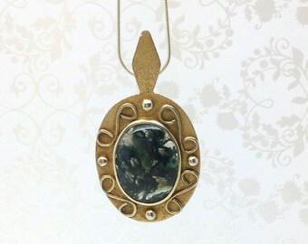 Vintage Moss Agate Pendant ~ Sterling Silver Moss Jewelry ~ Handmade
