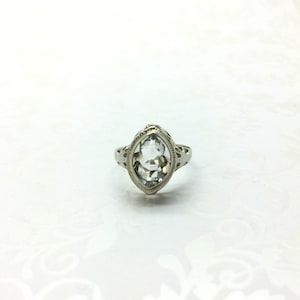 Art Deco Aquamarine Ring ~ 14k White Gold ~ Vintage Aqua Ring ~ Natural Aquamarine ~ Pinky Ring