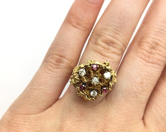 Vintage Brutalist Ruby and Diamond Statement Ring ~ 14kt Yellow Gold ~ Appraised ~ Vintage Ruby Ring