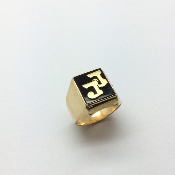 Vintage Art Deco Onyx Ring ~ Gold Initial Ring ~ … - image 6