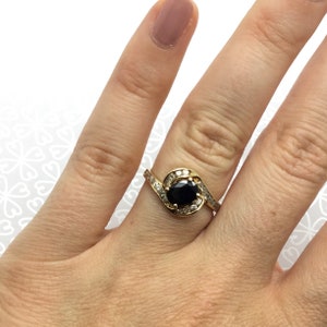 Vintage Sapphire and Diamond Ring – 14k Gold Sapphire Ring – Bypass Ring – Appraised – Sized 6 1/4