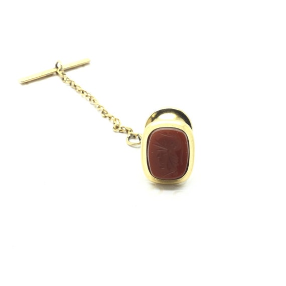 Vintage 14k Gold Tie Tack – Intaglio Warrior Tie … - image 1