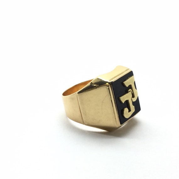 Vintage Art Deco Onyx Ring ~ Gold Initial Ring ~ … - image 8