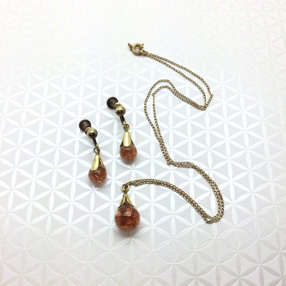 Vintage Floating Goldstone Pendant and Earrings ~… - image 5