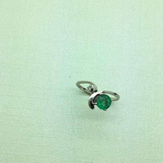 Vintage Natural Emerald Diamond Ring ~ Chevron Ri… - image 8