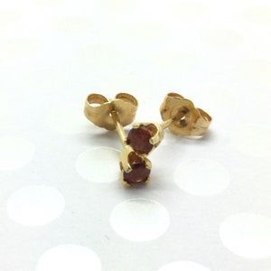 Garnet Stud Earrings ~ Minimalist Earrings ~ Dainty Earrings ~ 3mm ~ Yellow Gold Earrings