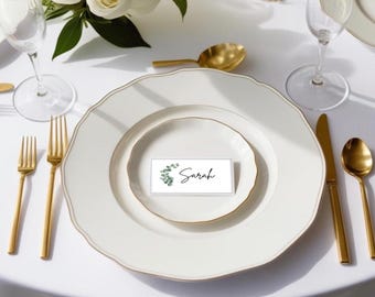 Printable Place Cards, name cards, green and white place cards, printable place cards, editable place cards. Printable name cards.