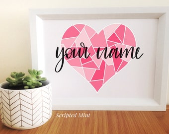 Personalised Heart Print, Personalized Heart Print, Heart Print, Geometric Heart