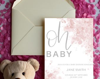 Baby Shower Invitation, pink and gray invitation, printable invitation, editable baby shower invite