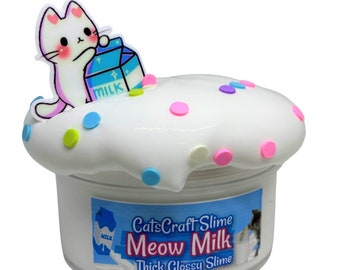 Thick Glossy Slime "Meow Milk" Cereal SCENTED ASMR With Charm