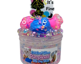 DIY Clay Butter Slime Kit "Purrplexed" Scented Clear Slime with Cat Charm