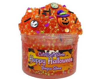 Bingsu Slime "Happy Halloween" SCENTED clear bingsu bead crunchy ASMR With Charm