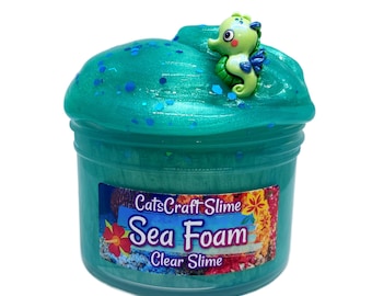 Color Shifting "Sea Foam" Slime Scented Blue and Green Stretchy Clear Slime with Charm ASMR