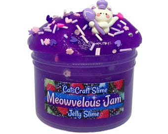 Jelly Slime "Meowvelous Jam" Scented Slime Inflating Clear Slimes ASMR 6 oz