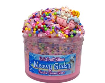 White glue Slushie Slime "Meowy Sudsy" SCENTED Slushee Rainbow Floam crunchy ASMR
