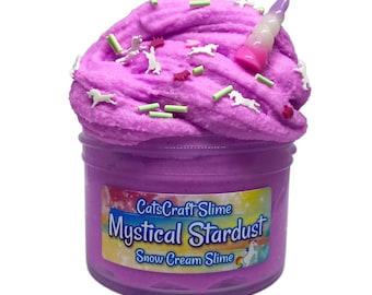 Snow Cream Slime "Mystical Stardust" Scented with Unicorn Charm and Inflating Soft ASMR