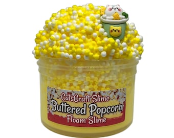 Floam Slime "Buttered Popcorn" Scented Crunchy ASMR Slime with Cat Charm