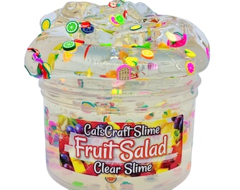 SCENTED Crystal Clear "FRUIT SALAD" Stretchy Slime Satisfying Slimes Kawaii hand made