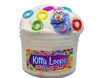 Thick Glossy Slime "Kitty Loops" rainbow cereal SCENTED ASMR With Charm