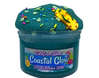 Ground Pumice Slime "Coastal Glow" SCENTED clear crispy ASMR With summer Charm