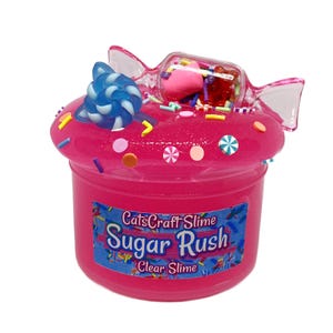 Clear Slime &quot;Sugar Rush&quot; SCENTED Stretchy Glitter Slime with charms ASMR