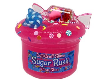 Clear Slime "Sugar Rush" SCENTED Stretchy Glitter Slime with charms ASMR