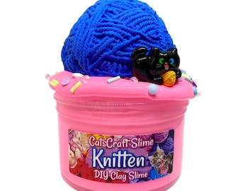 DIY Clay Butter Slime Kit "Knitten" Scented Slime with Yarn Cat Charm