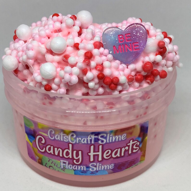 Full Floam Slime Candy Hearts SCENTED crunchy ASMR 8 oz or 6 oz With Charm rainbow foam beads