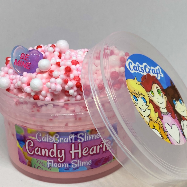 Full Floam Slime Candy Hearts SCENTED crunchy ASMR 8 oz or 6 oz With Charm rainbow foam beads