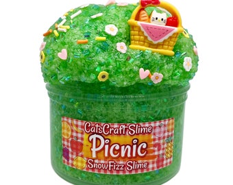 Snow Fizz Bingsu "Picnic" Scented crunchy green Slime ASMR with Charm