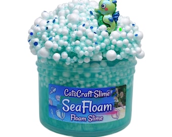 Floam Clear Slime "Sea Floam" SCENTED crunchy ASMR foam beads seahorse slime with charm