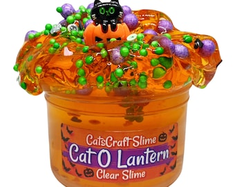 Clear Slime "Cat O Lantern" Scented Stretchy Slime Halloween ASMR 6 oz