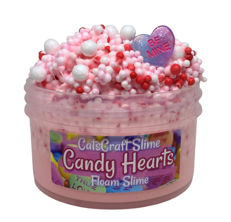 Full Floam Slime Candy Hearts SCENTED crunchy ASMR 8 oz or 6 oz With Charm rainbow foam beads