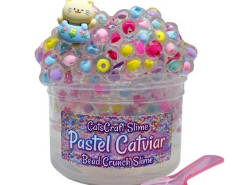 Bead Crunch Clear Slime "Pastel Catviar" unScented Stretchy Caviar Crunchy Slime ASMR 6 oz