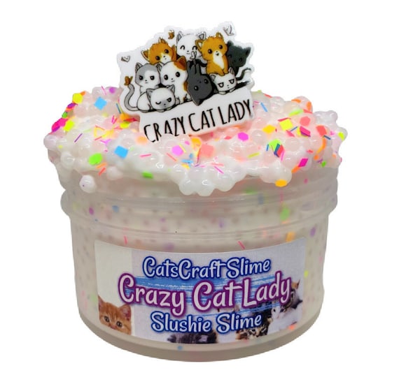 White glue Slushie Slime "Crazy Cat Lady" SCENTED crunchy ASMR With Charm Rainbow Confetti
