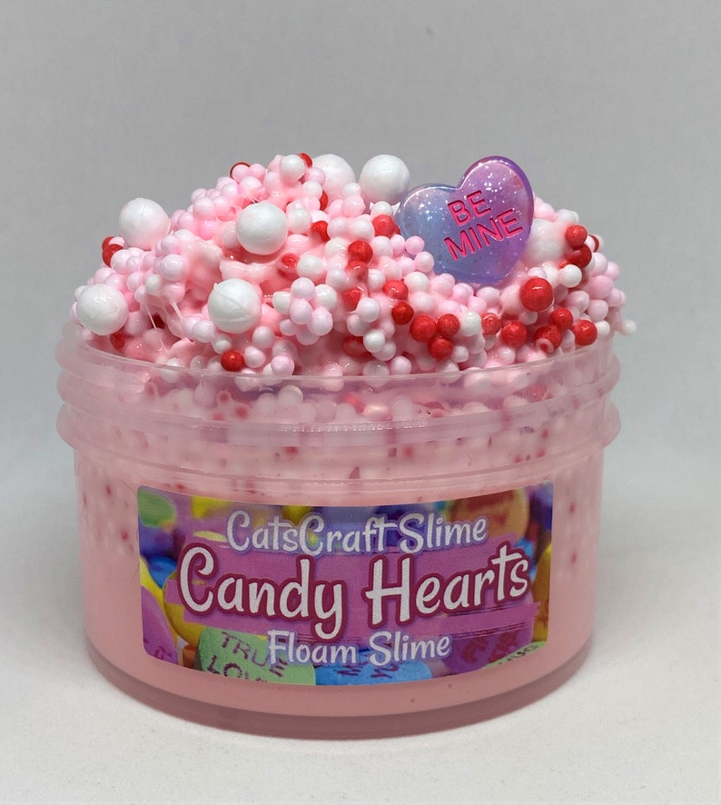 Full Floam Slime Candy Hearts SCENTED crunchy ASMR 8 oz or 6 oz With Charm rainbow foam beads