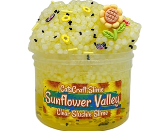 Clear Slushie Slime "Sunflower Valley" Scented crystal clear slushee bead crunchy ASMR with charm