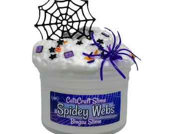 White Glue Bingsu Slime "Spidey Webs" SCENTED bead crunchy ASMR With Halloween Charm