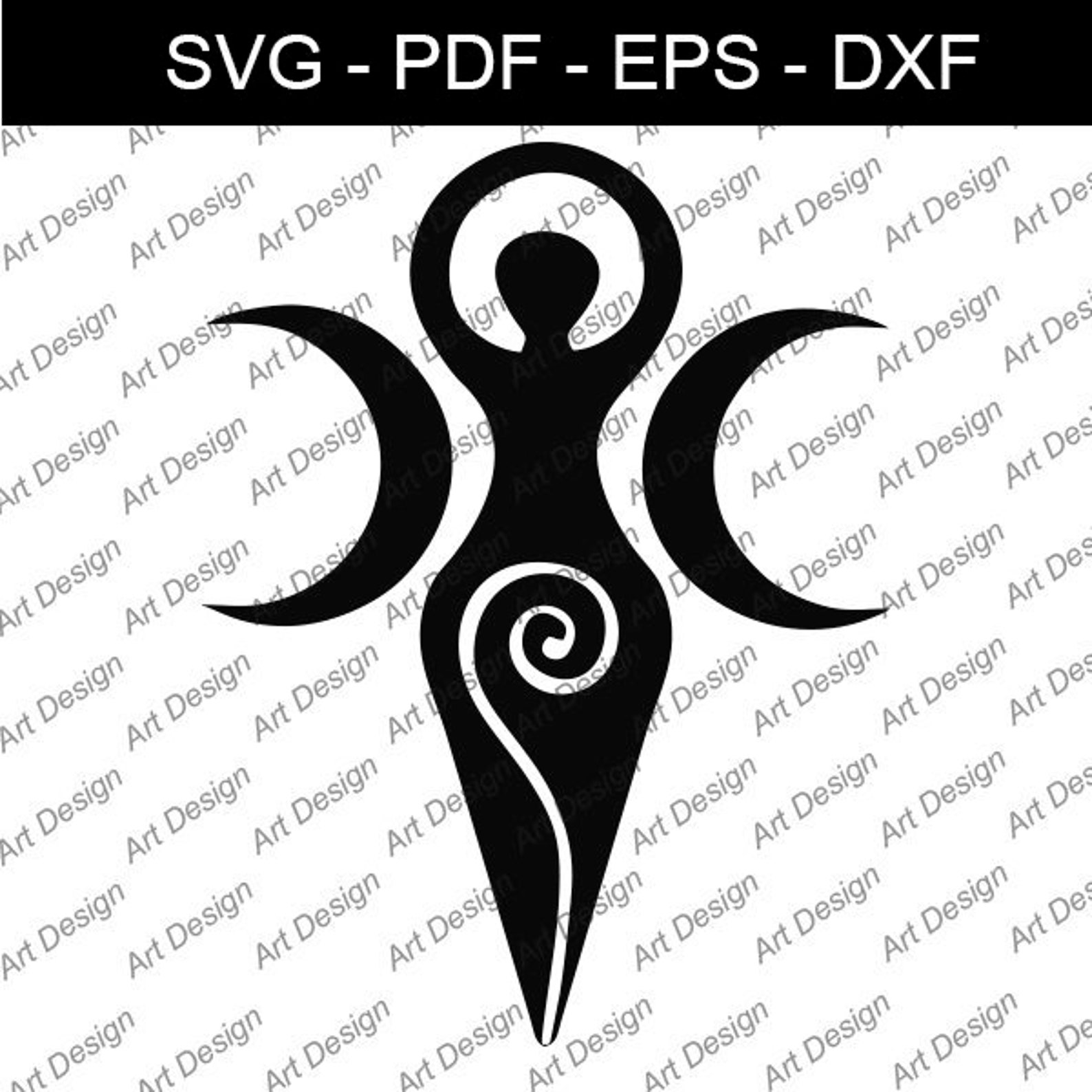 Wicca Symbols Goddess Triple Goddess Vector Clip Art Vector Etsy