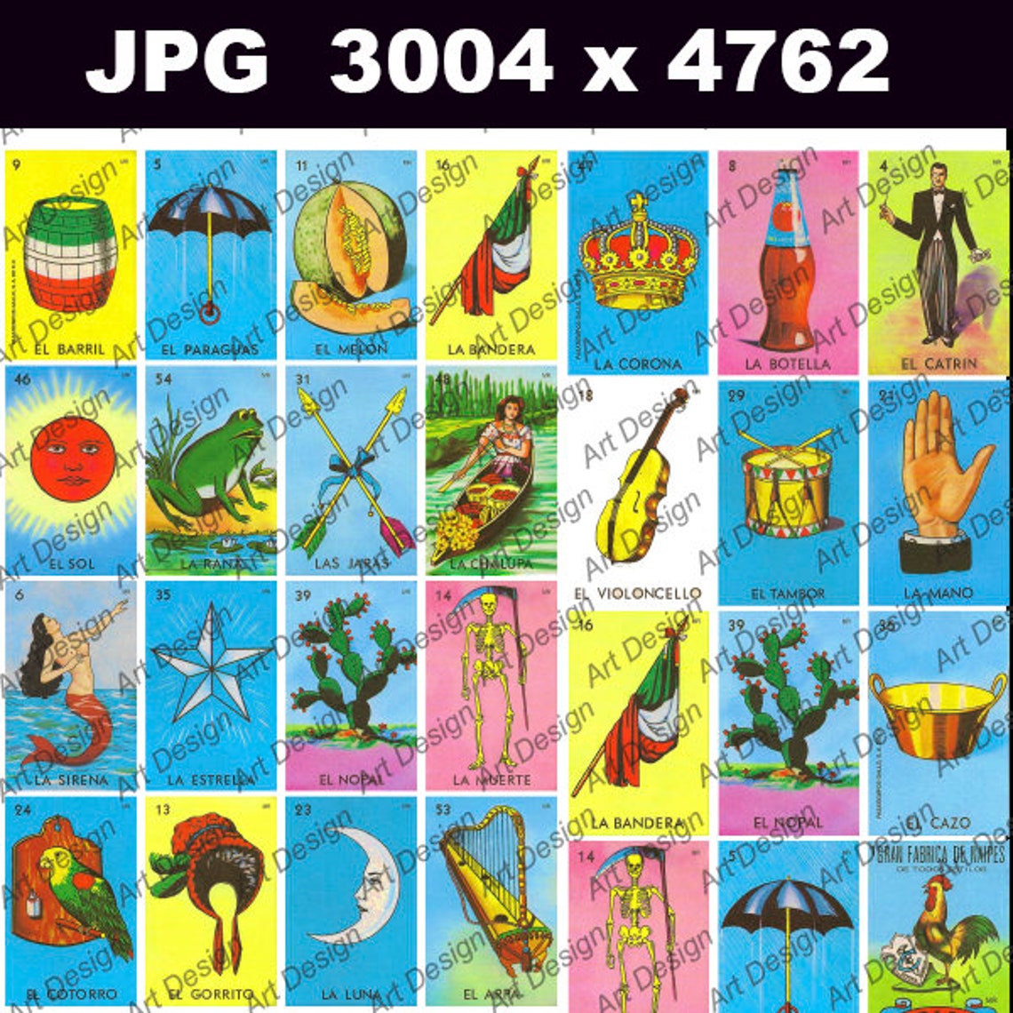 Mexican Loteria 54 Classic Cards Complete Deck Mexico PNG File Etsy