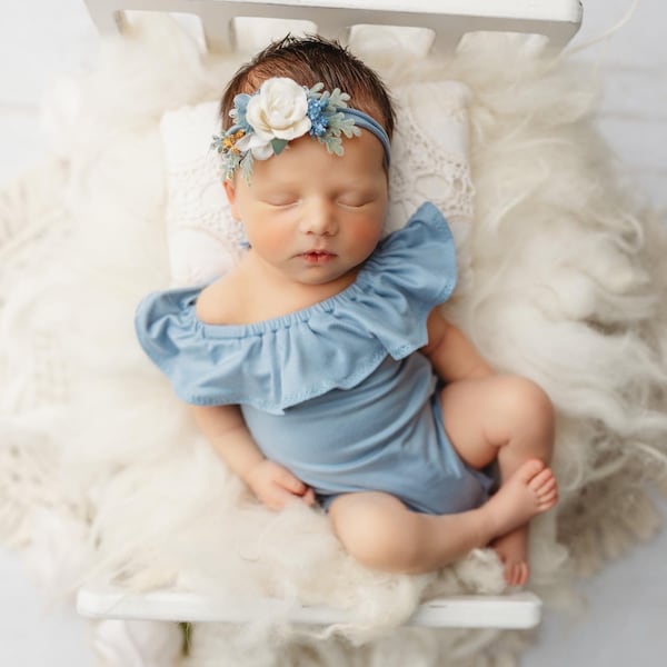 Newborn Romper, Newborn Girl Romper, Newborn Girl Props, Newborn Girl Outfit, Newborn Girl Sets, Newborn Props, Dusty Blue