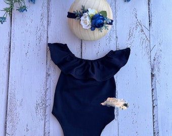 Newborn Romper, Newborn Girl Romper, Newborn Girl Props, Newborn Girl Outfit, Newborn Girl Sets, Newborn Props, Navy Blue