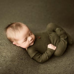 Newborn Pajama, Newborn Romper, Newborn Sleepy Hat, Newborn Photo Props, Newborn Boy Prop, Boy Photo Prop, Photography Prop, Olive Green