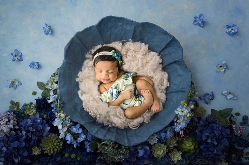 Sitter Romper, Newborn Romper, Girl Photo Props, Girl Outfit, Baby Girl Props, White, Blue, Floral Sitter Outfit, Photography Props image 5