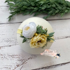 Yellow NewBorn Tieback, Newborn Floral Tiebacks,Newborn Tiebacks, Newborn Photography Props, Newborn Photo Props, Toddler, Sitter Props
