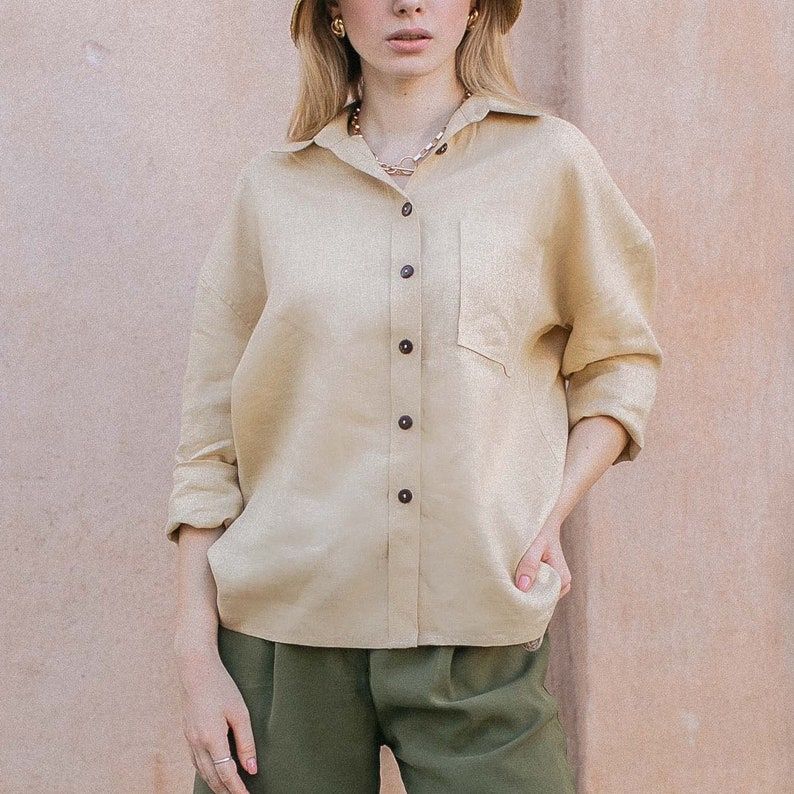 womens beige linen shirt
