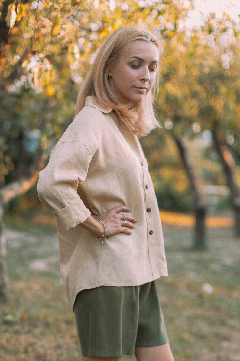 Beige linen shirt for women Linen shirt Beige linen blouse Etsy